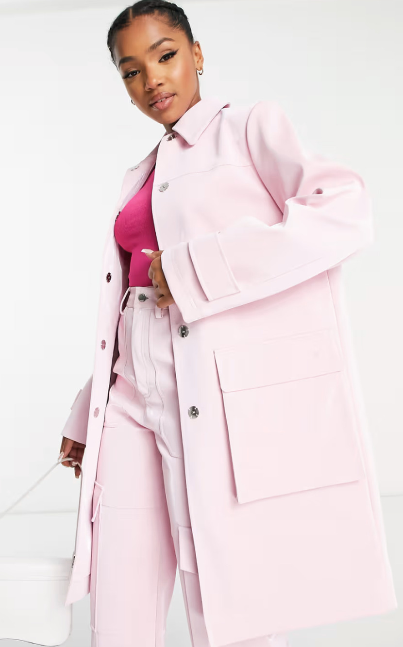 MISS SELFRIDGE PINK CO-ORD CARGO POCKET DETAIL VINYL FAUX LEATHER COAT JACKET 2
